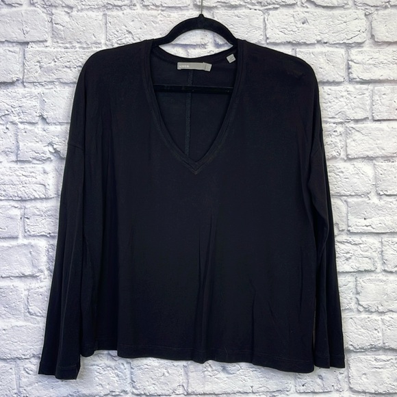 Vince Womens Long Sleeve V-Neck Pullover Blouse Top Black Size M - Picture 4 of 13
